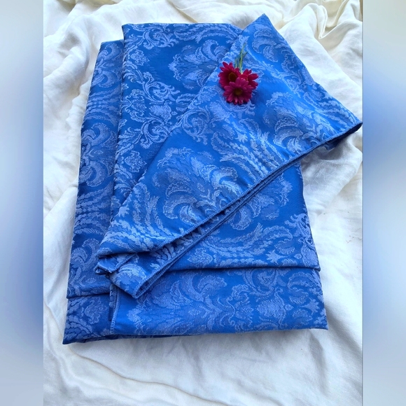 Rare-Vintage "Hanukkah" Blue Damask-Tablecloth Large 58 x 139" - Picture 1 of 14